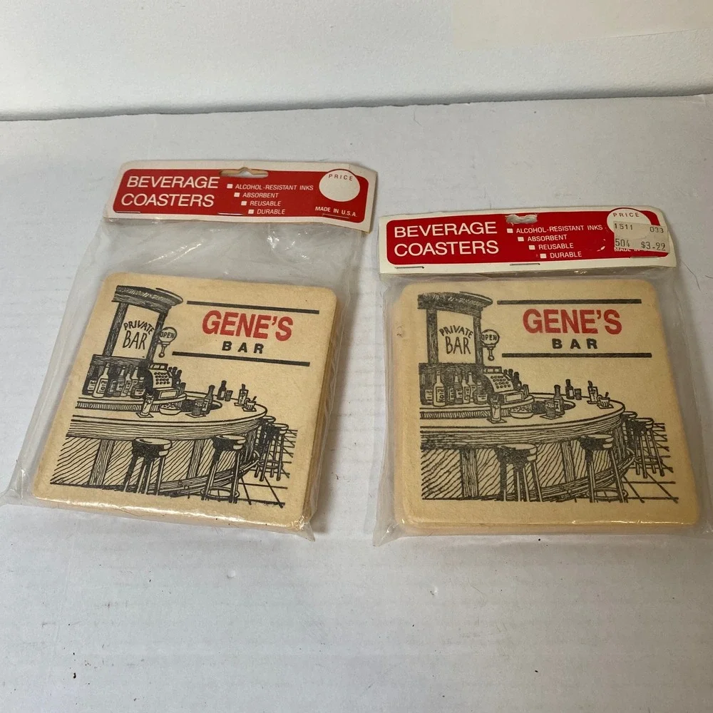 Maude Corporation Gene's Bar Coasters Alcohol Resistant Absorbent New 2 packs